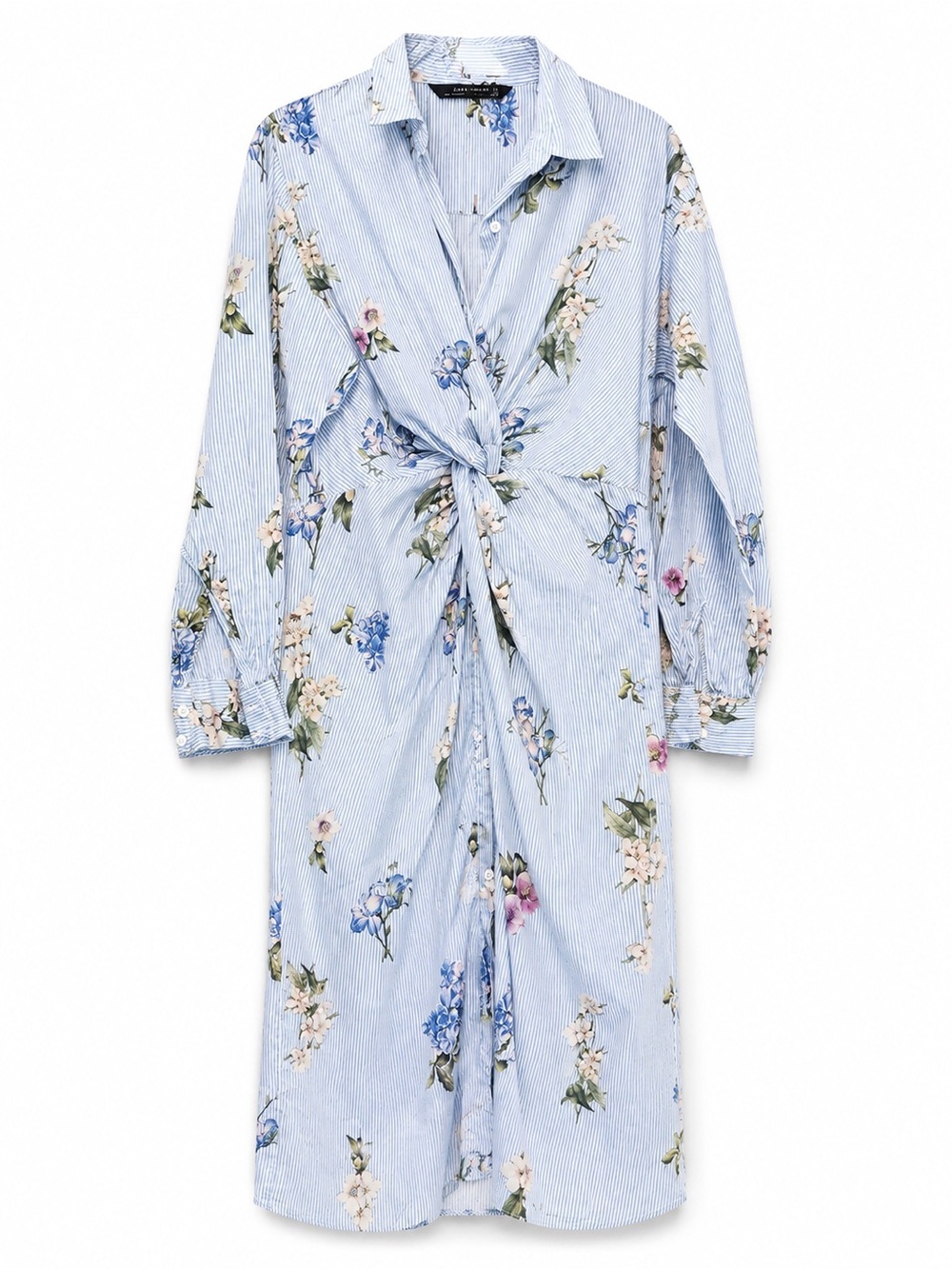 Zara Light Blue Floral Tie-Front Midi Dress